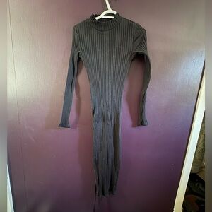 Women’s Black Ribbed Long Sleeve Backless Dress